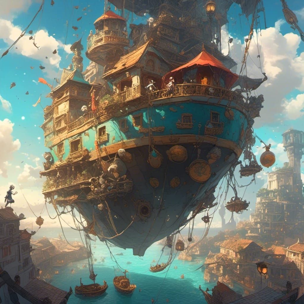 Tower of Babel with Cyberpunk Girls in Anime Style