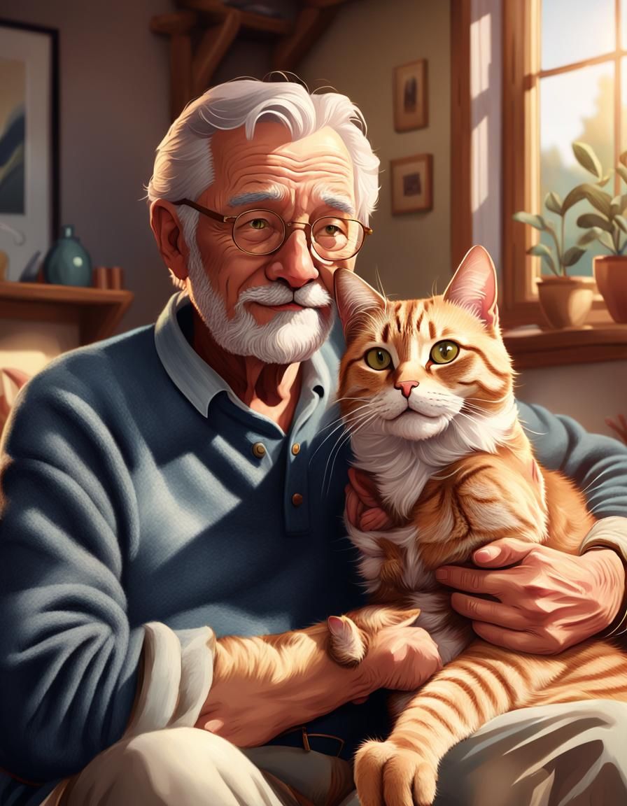 Cozy Home Portrait of Elderly Couple with Cat