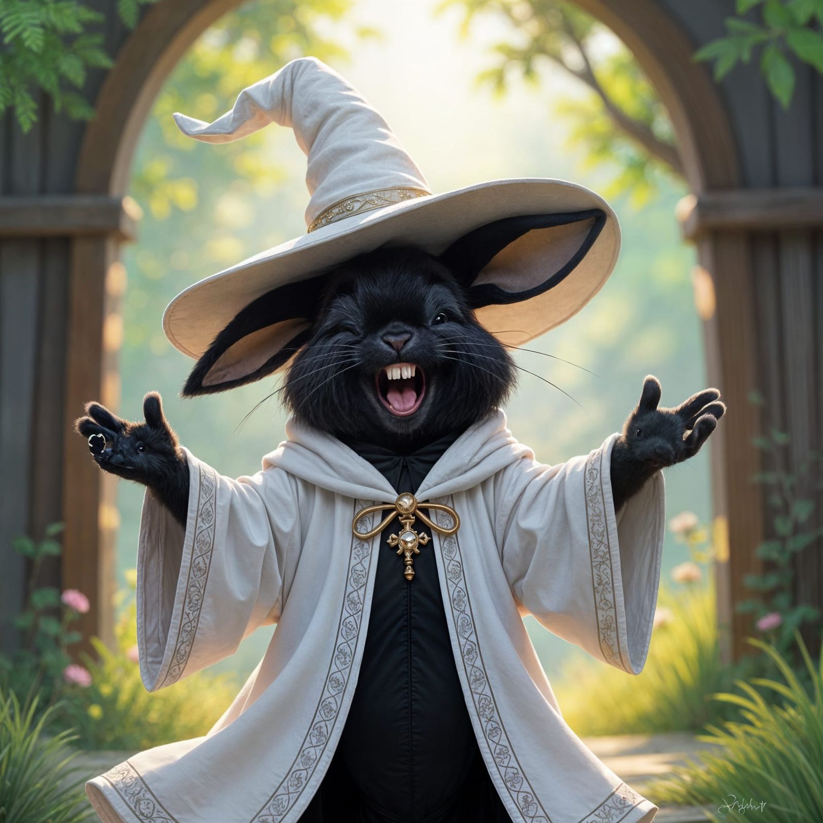 Whimsical Wizard Black Bunny Rabbit