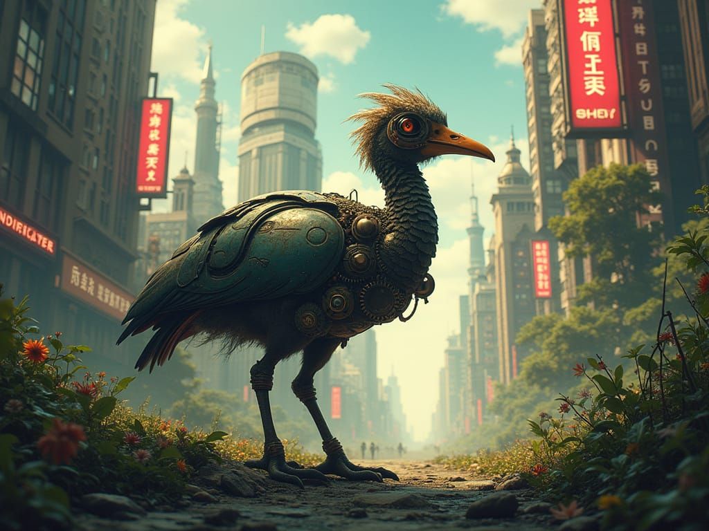 Steampunk Dodo in Futuristic Ruins