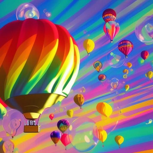 Hot Air Balloons Among Soap Bubbles in Graffiti Art
