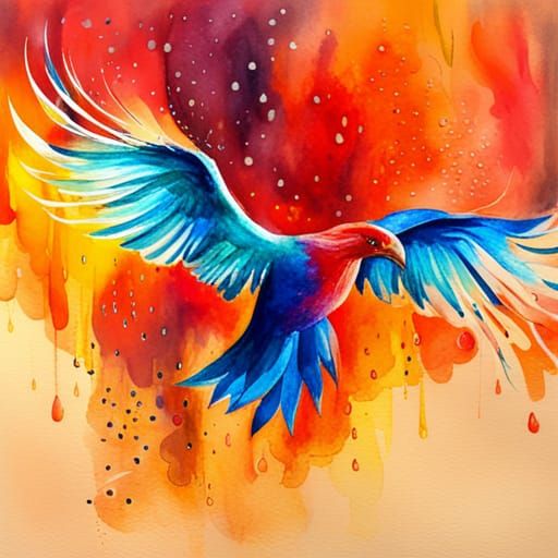 Watercolor Phoenix in Misty Abstract Splash Art