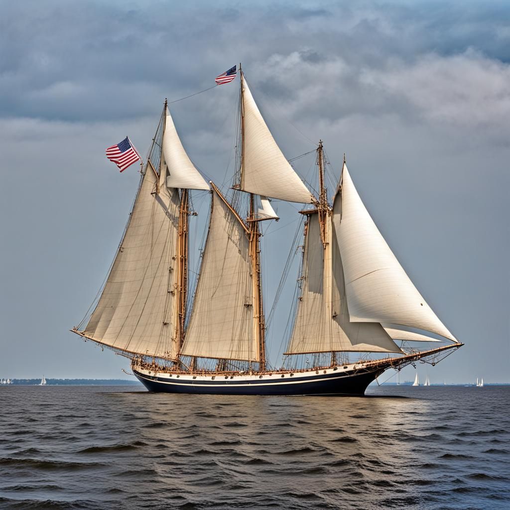Victory Chimes: Chesapeake Schooner Oil Painting