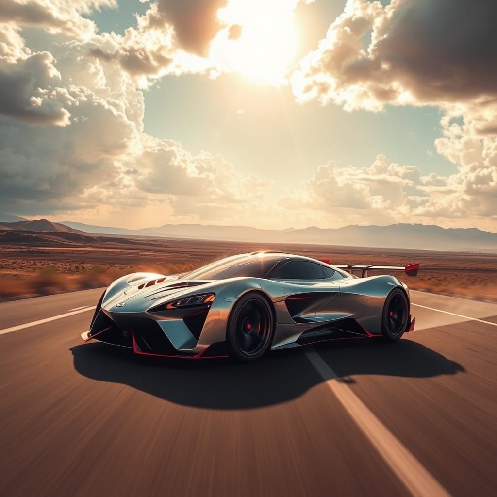 Futuristic Supercar on Open Highway