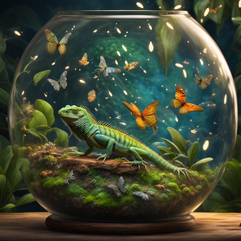 Spectacular Terrarium with Butterflies and Fireflies