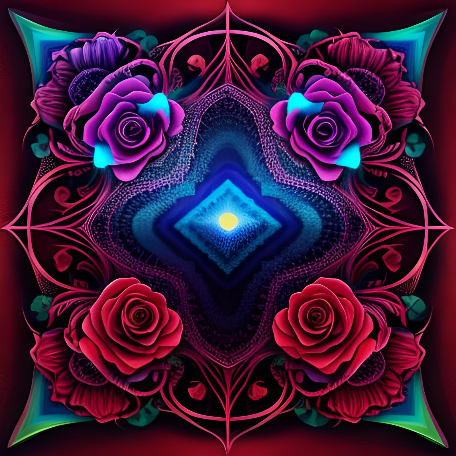 Holographic Vaporwave Roses in Art Nouveau Style