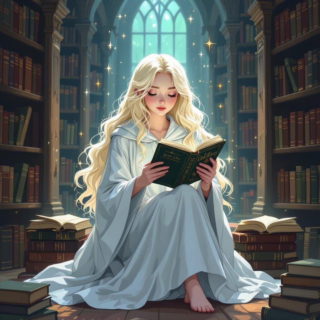 Luna Lovegood in Hogwarts Library, Ethereal Art