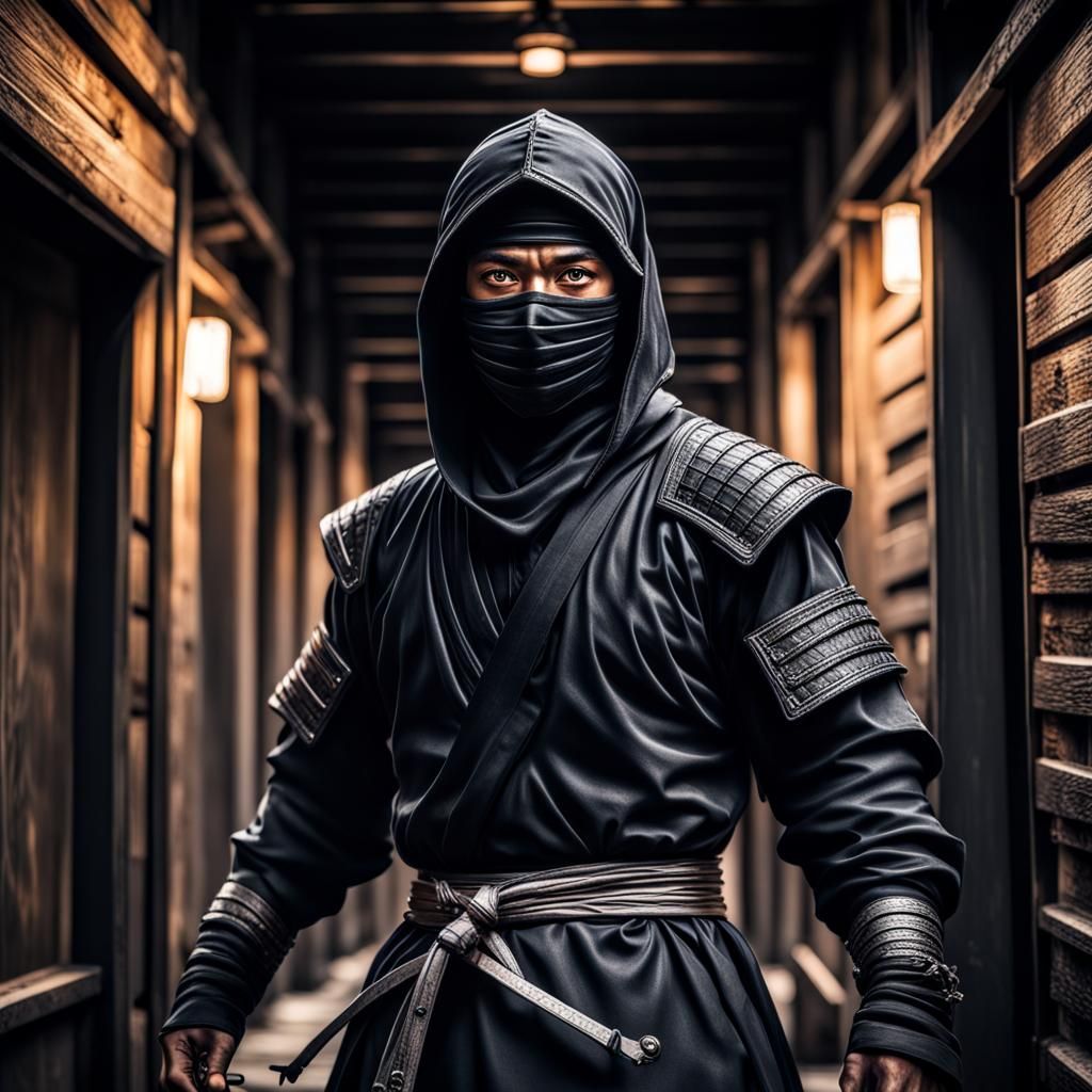Hyperrealistic Ninja in Cinematic Black and White