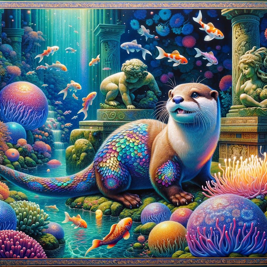 Underwater Otter with Iridescent Scales
