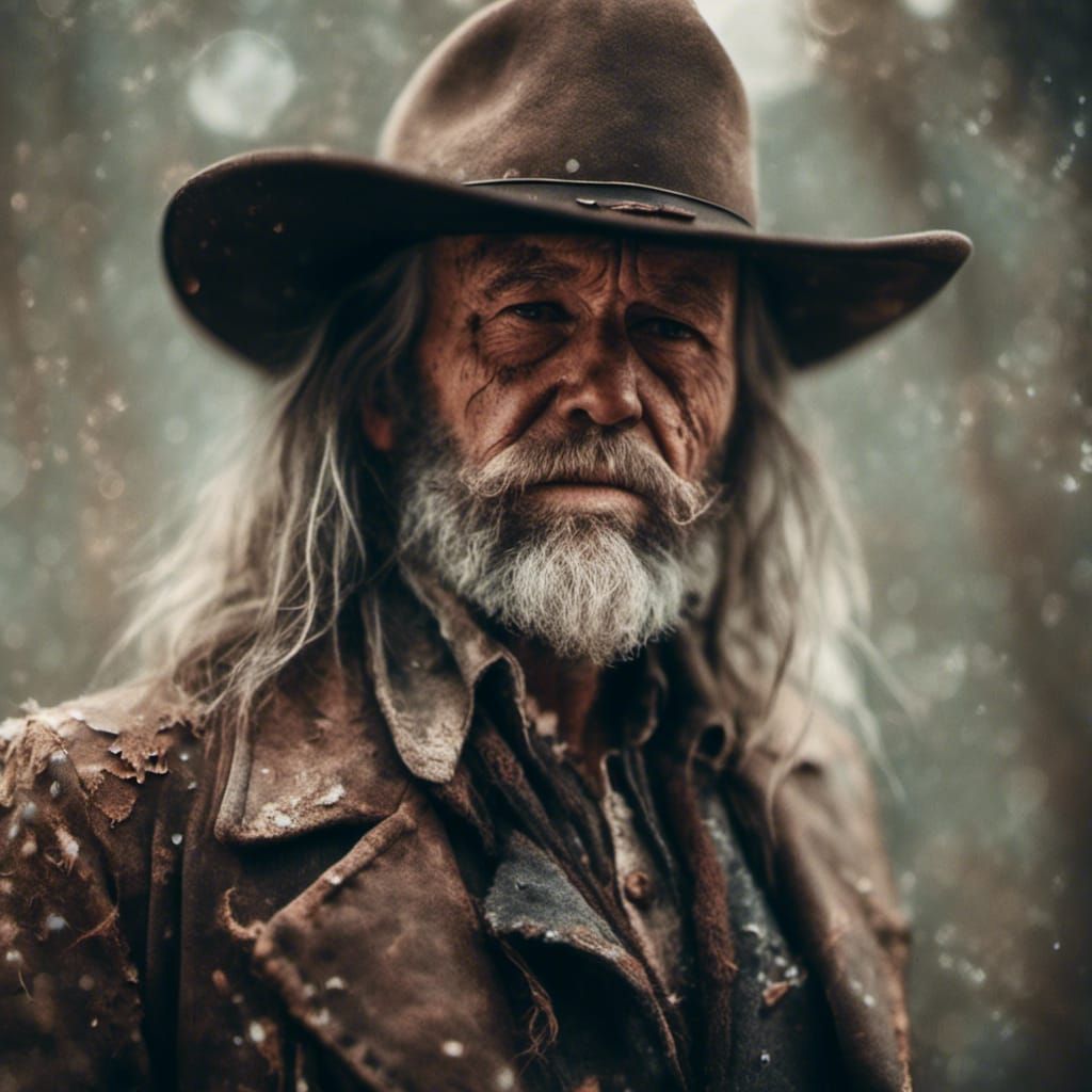 Grizzled Cowboy Portrait with Stetson Hat
