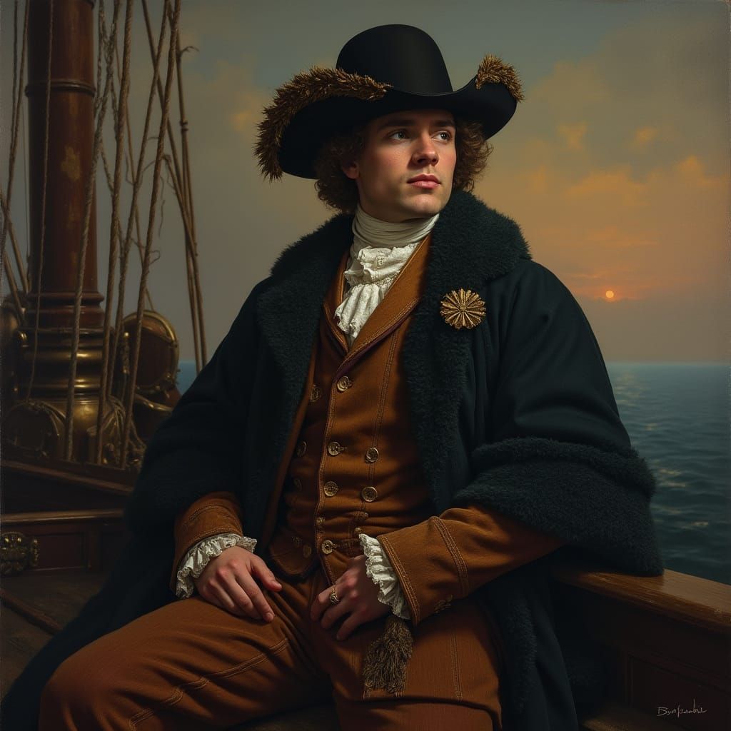 Explorer Bound on a Ship in a Romantic Style