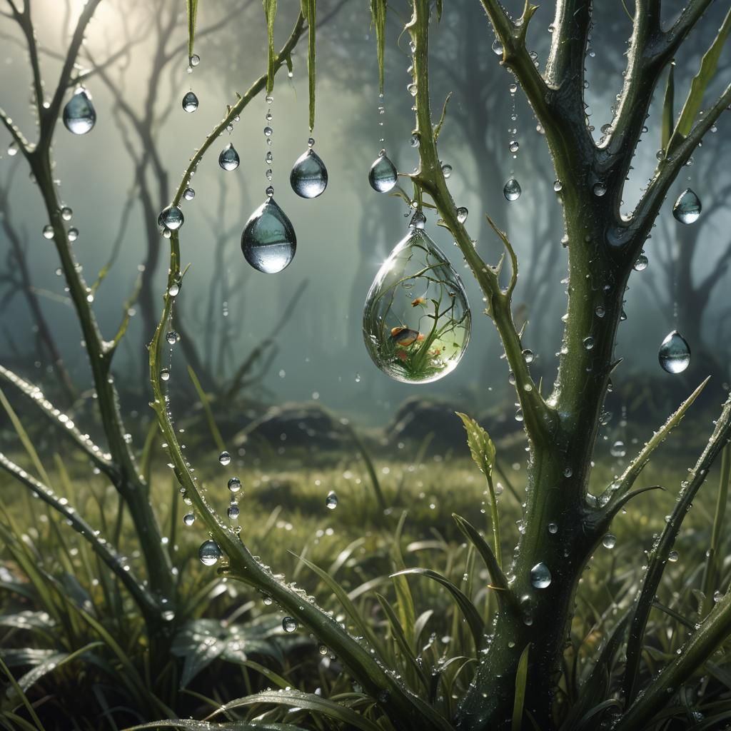 Looking through a dew drop seeing creatures inside