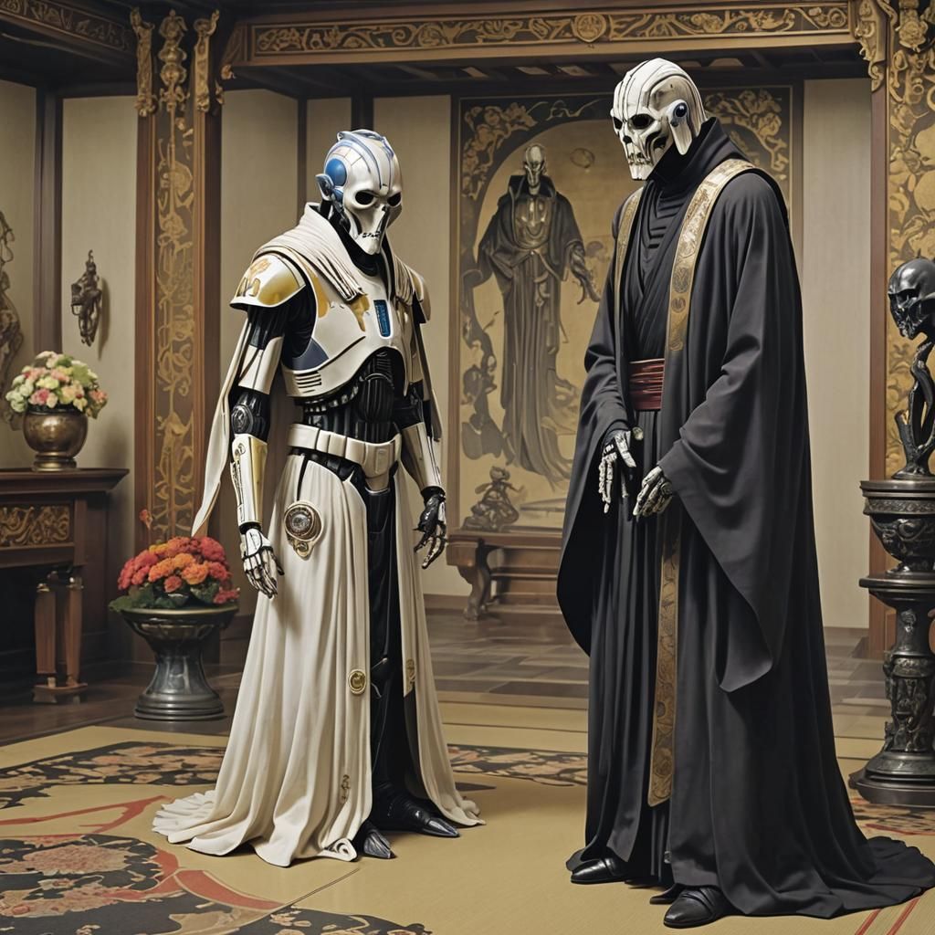 General Grievous Bowing Before Emperor Palpatine