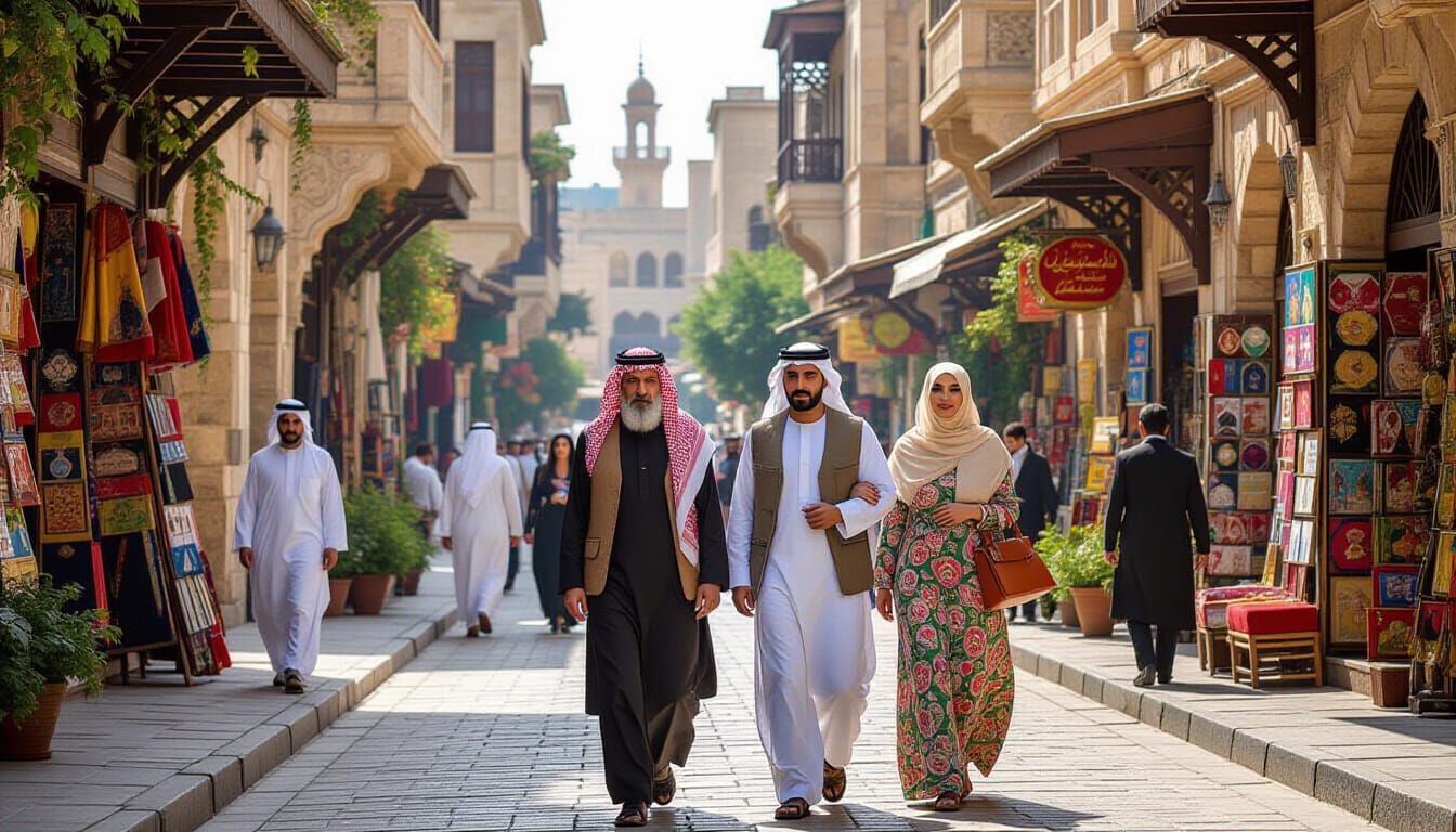 Syrian People Strolling in Ancient Damascus: Hyper-Realistic...