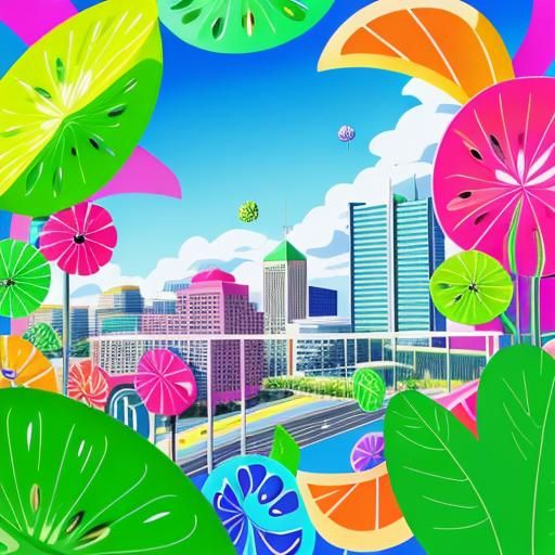Vibrant Kiwi City in Candy Art Style