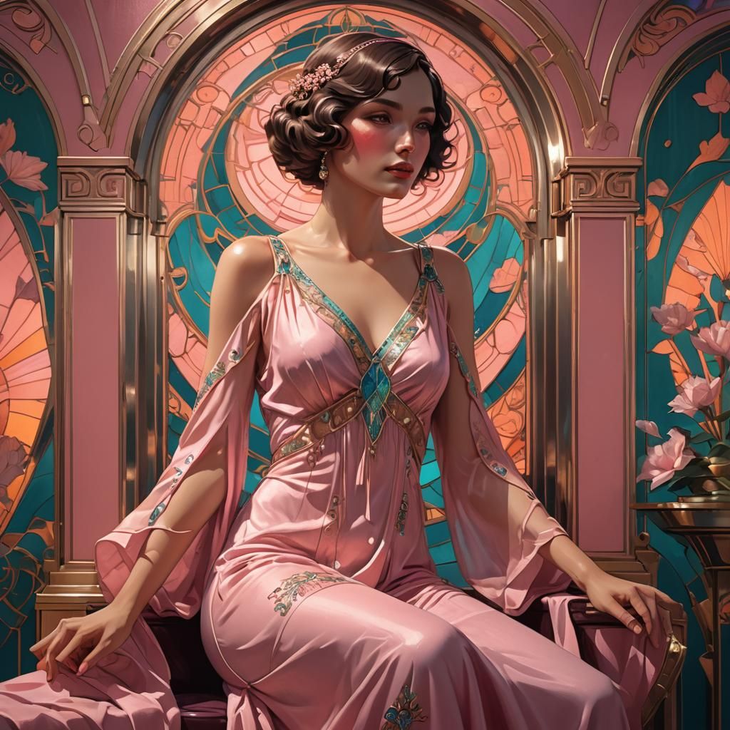 Art Deco Woman in Pink Boudoir