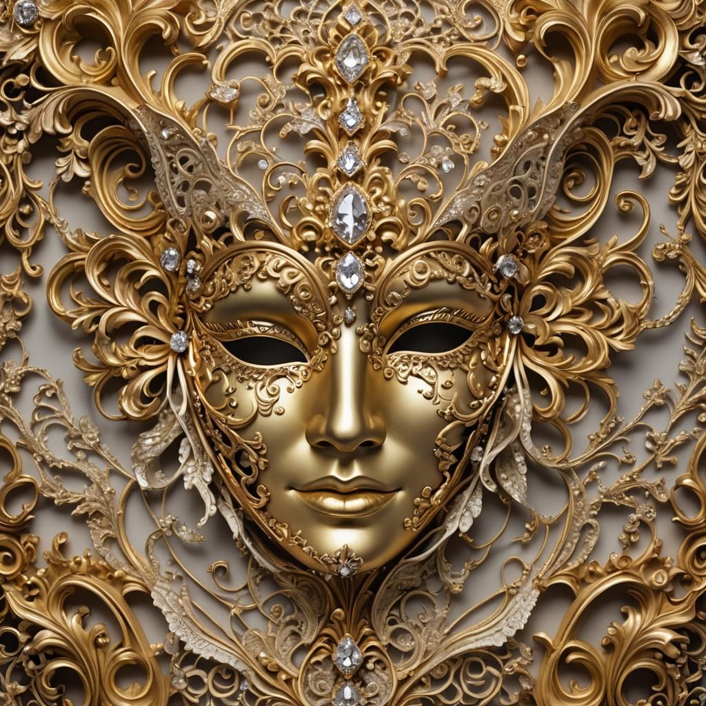 Ornate Baroque Gold and Diamond Italian Mask