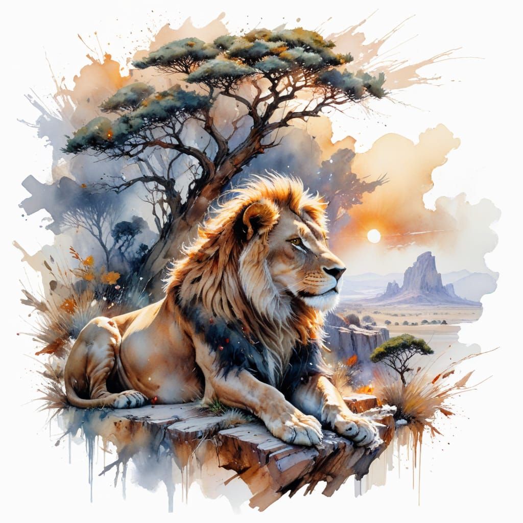 Regal Lion Amidst African Savannah Twilight