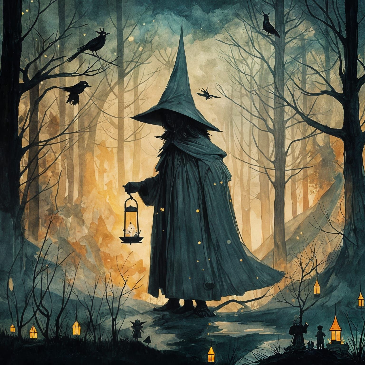 Whimsical Wizard Child in Double Exposure Style