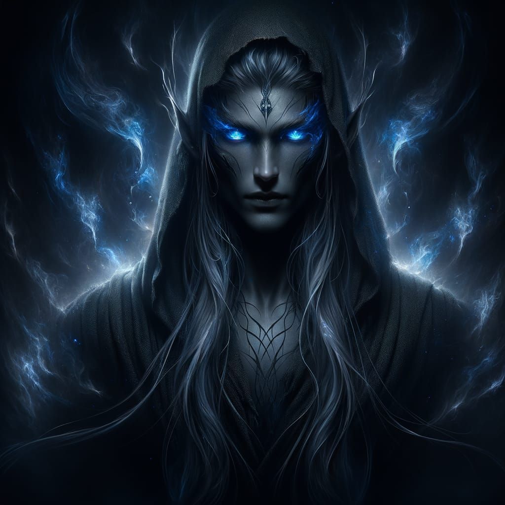 Divine Entity in Dark Cloak with Blue Flames