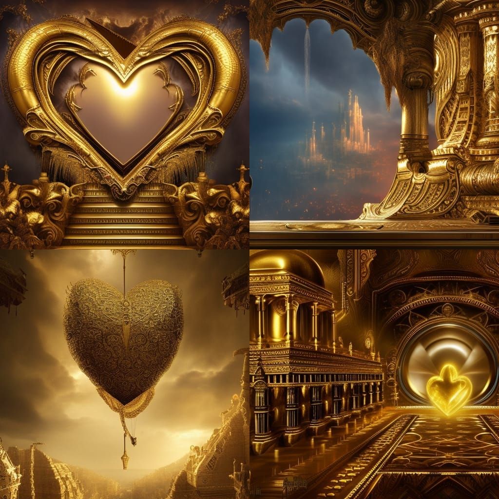 Gold Heart in Digital Matte Painting Style