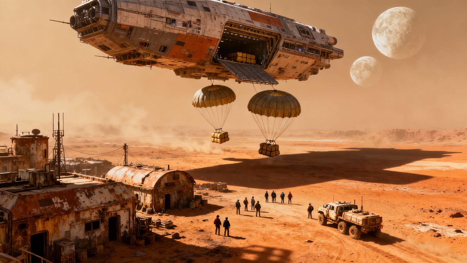 Orbital View: Spaceship Delivers Supplies to Dusty Mining Co...