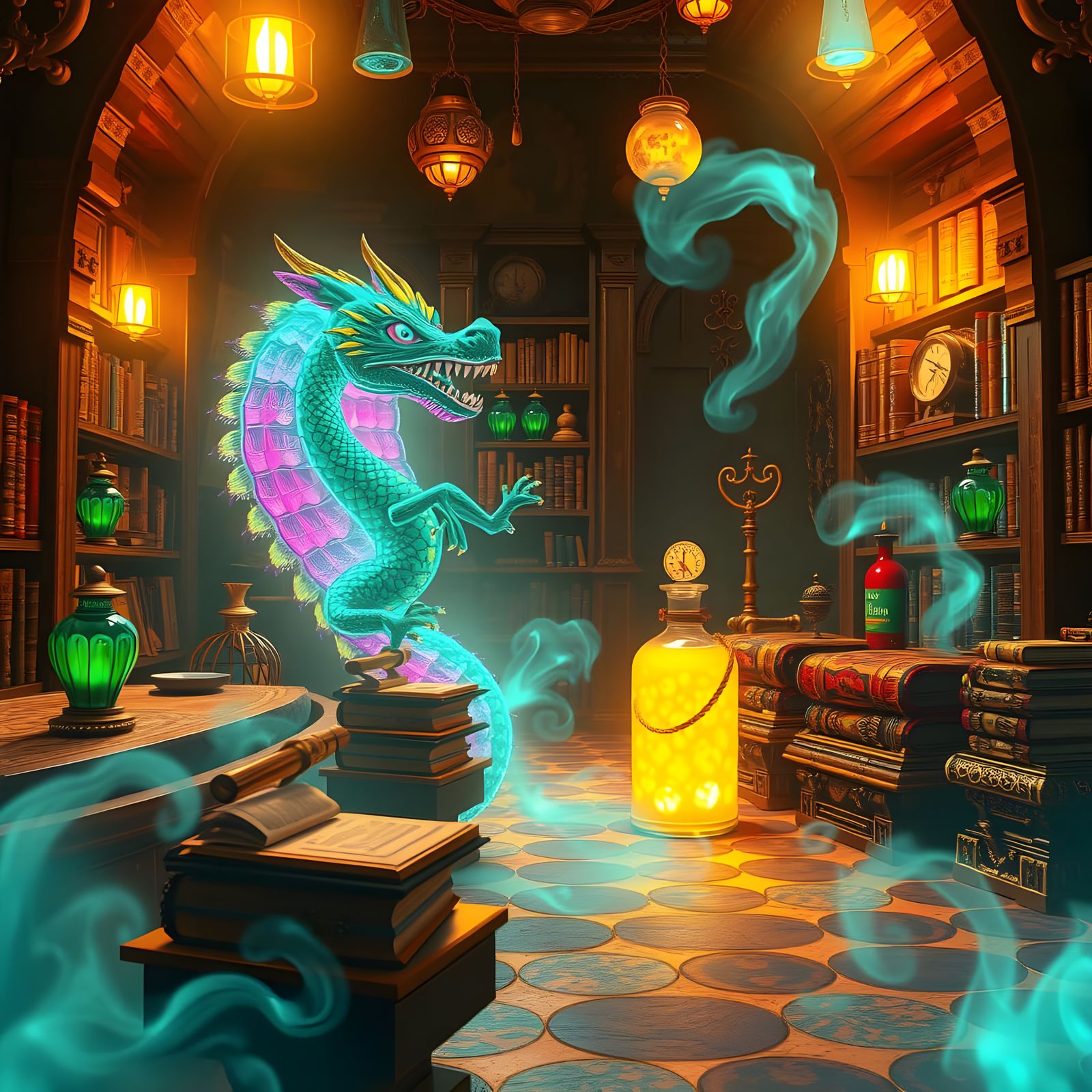 Horror Candy Dragon Potion Shop in Detailed Matte Painting