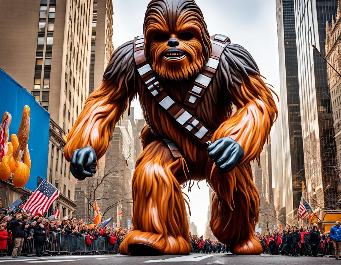Giant Chewbacca Balloon Floats in Parade, Splash Art