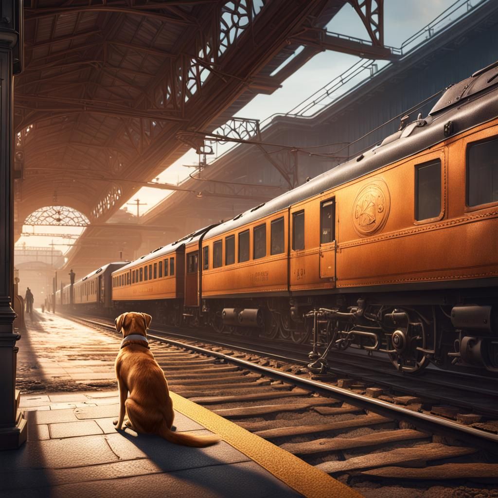 Dog's Anxious Wait at Train Station: Matte Painting