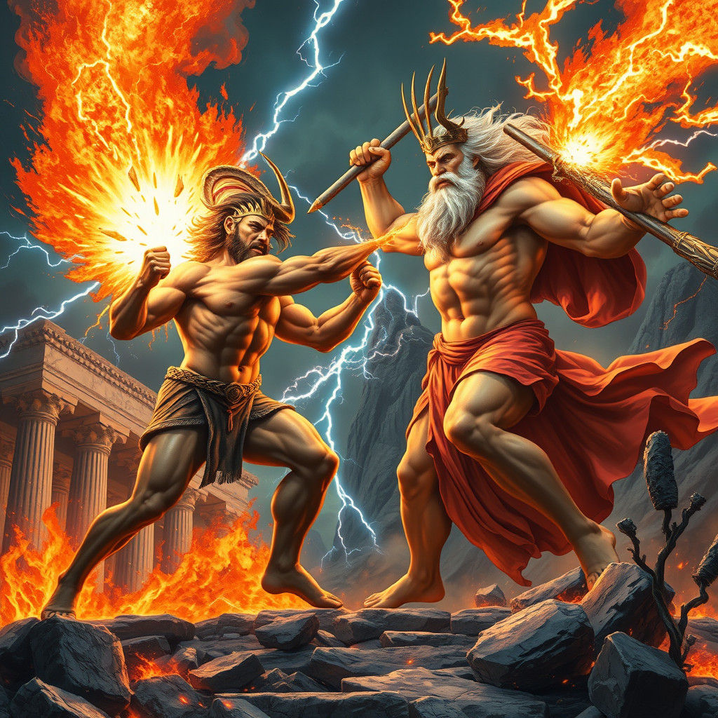 Zeus and Ares Clash in Olympian Battle
