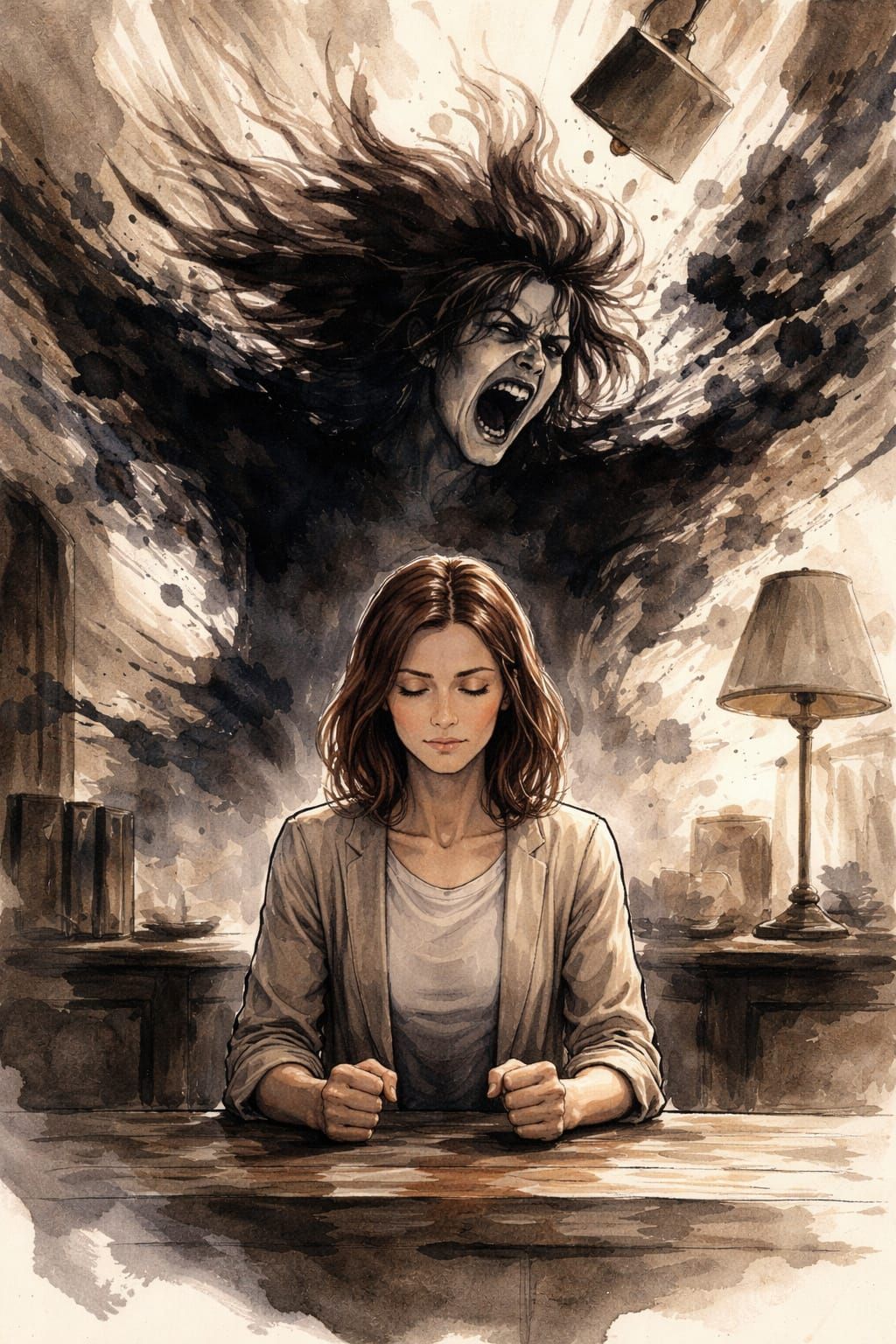 Woman's Serene Face Hides Inner Fury