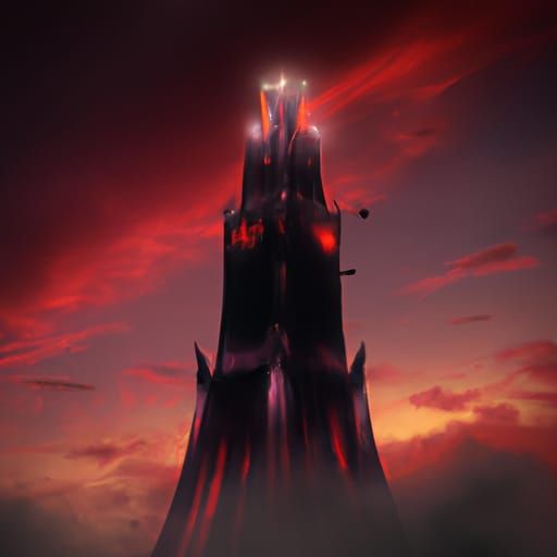 Epic Dark Tower Against Red Sky