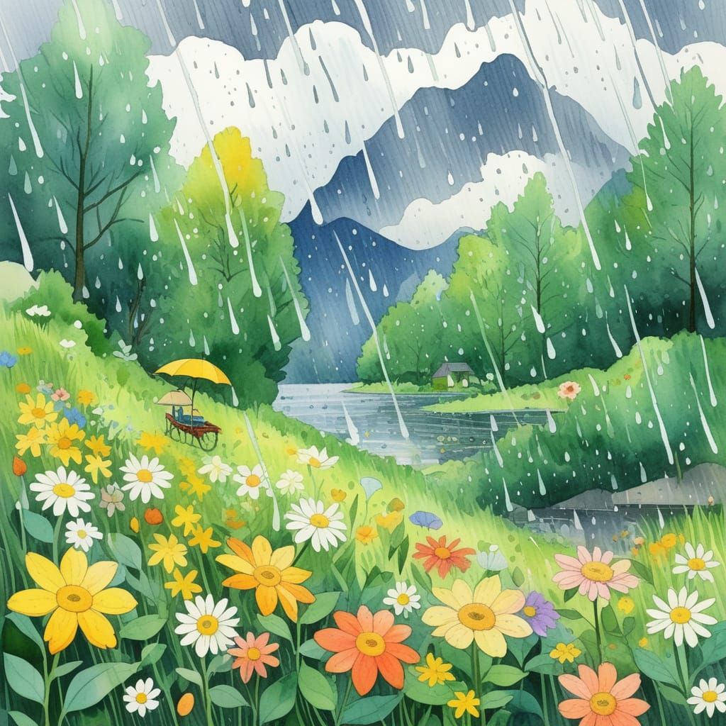 Norwegian Summer Rains: A Watercolor Painting