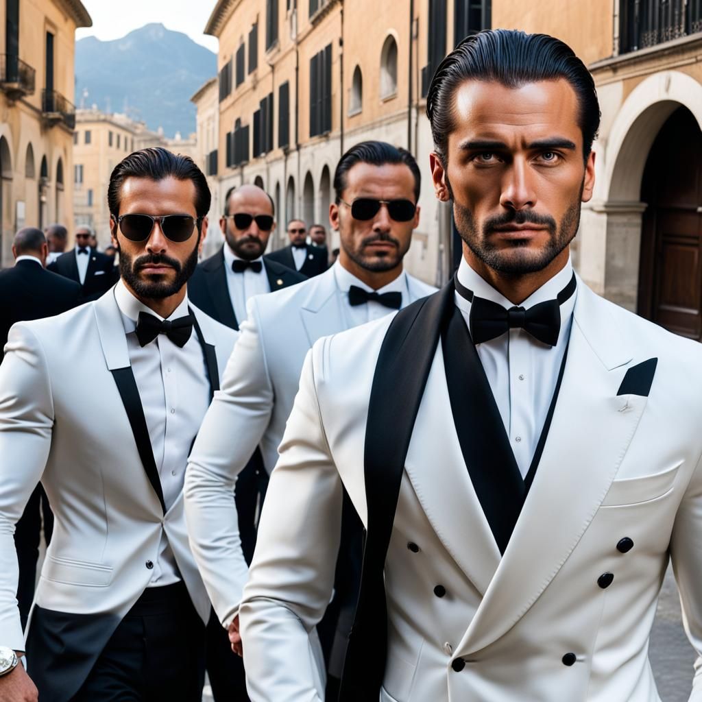 Italian Businessman and Security Team in Tuxedos