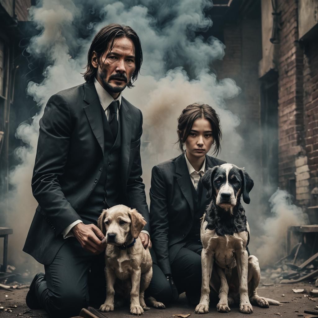 John Wick and Robot Woman: Hyperrealistic Portrait