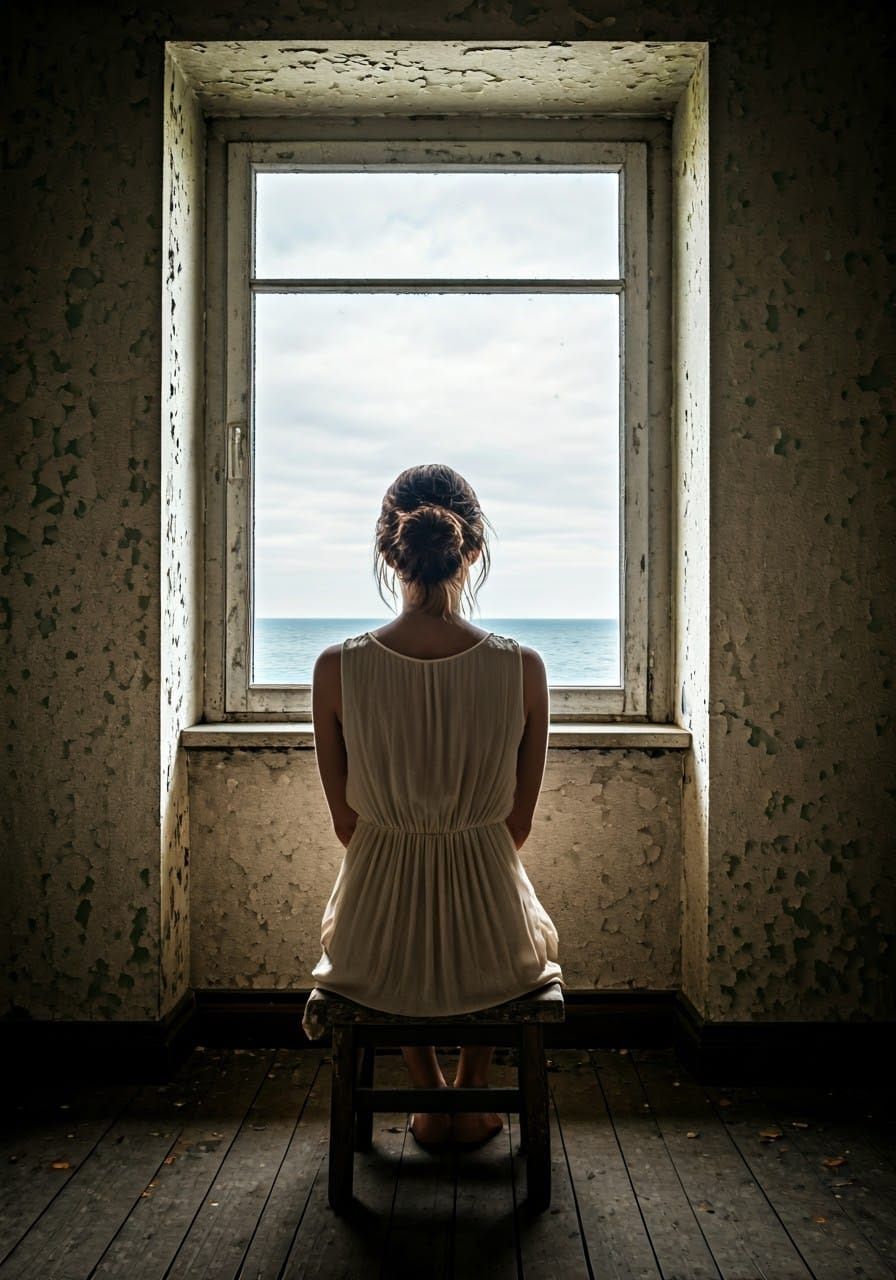 Woman Lost in Thought by the Serene Ocean