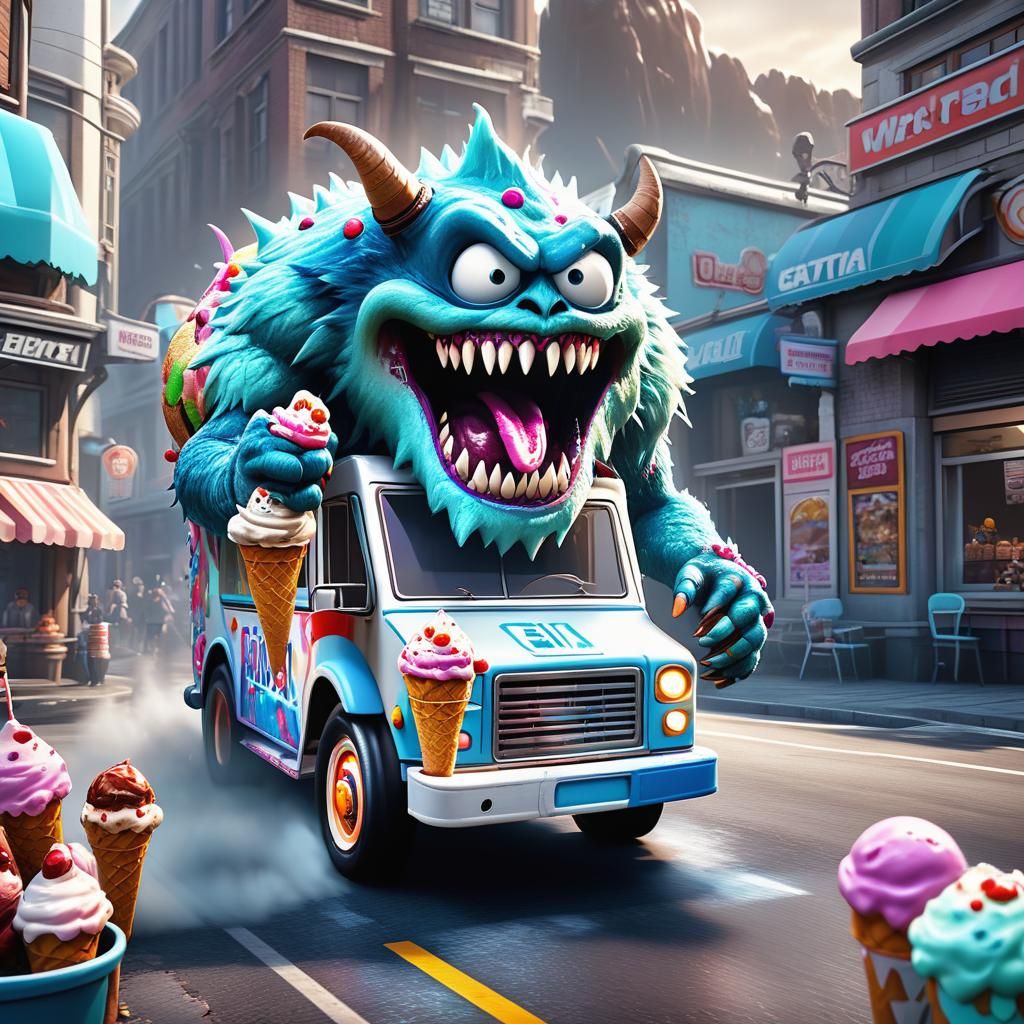 Evil Ice Cream Monster in Video Game Race