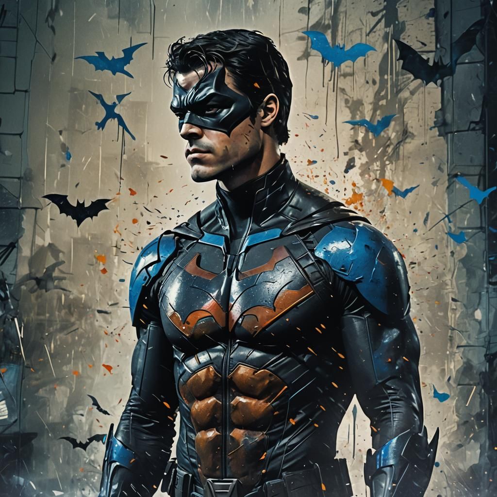 Nightwing and Batman Double Exposure Cinematic Still