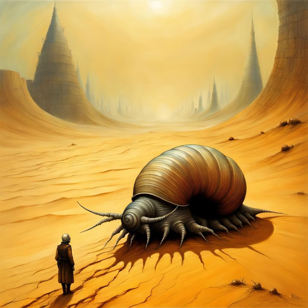 Armored Millipede Snail in Dystopian Desert