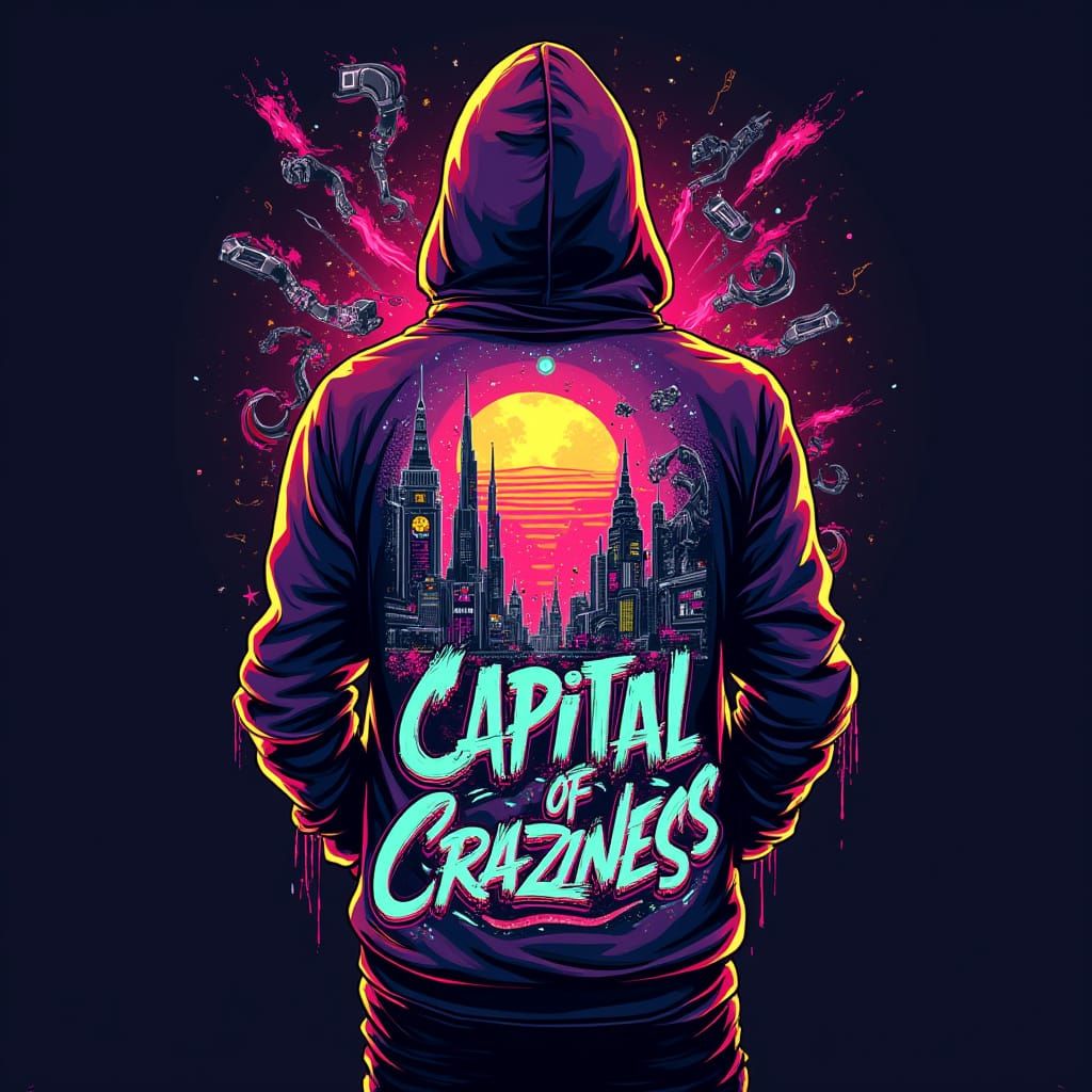 Vibrant Futuristic Cityscape Hoodie Design