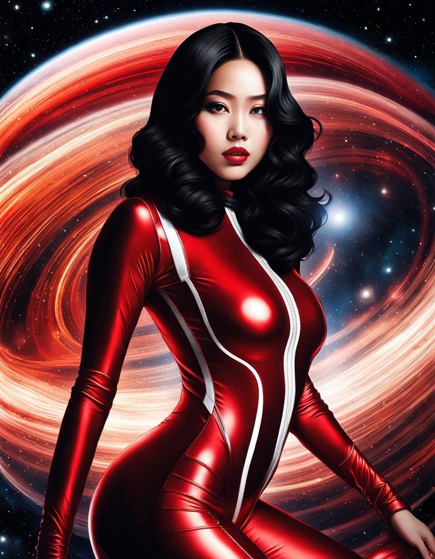 Indonesian Spacewoman Drifting in Space: Photorealistic Deta...