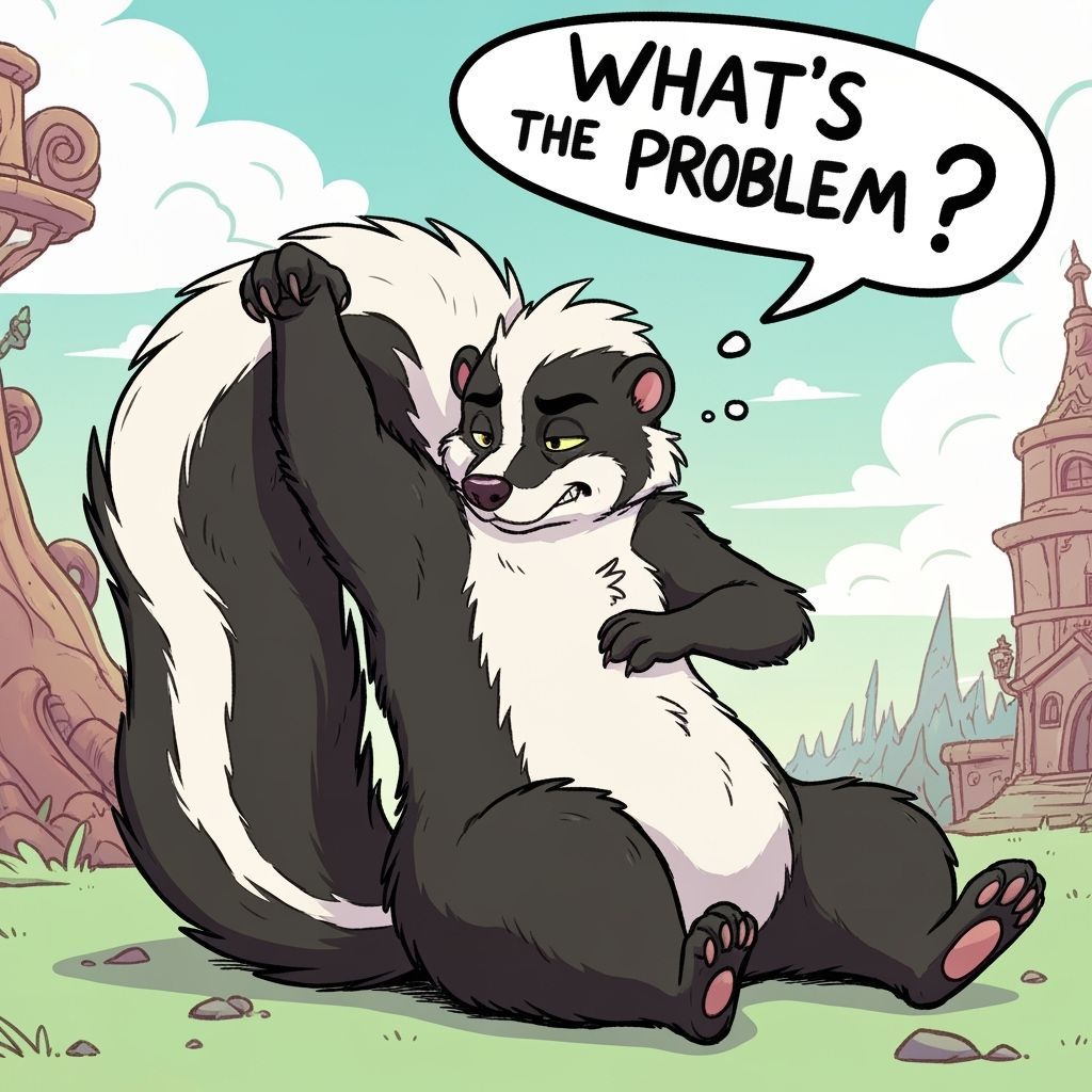 Skunk Smelling Armpit in Whimsical Hand-Drawn Style