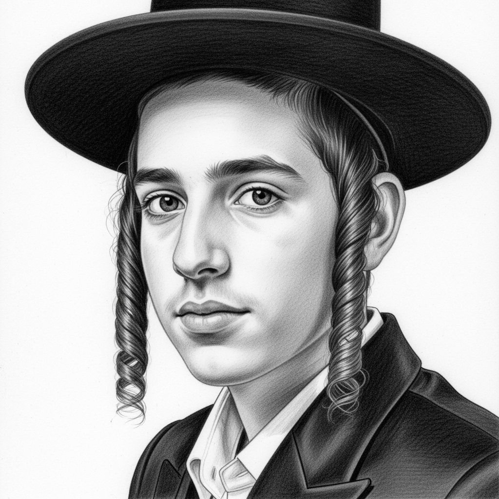 Pencil Sketch Portrait of a Young Hasidic Man