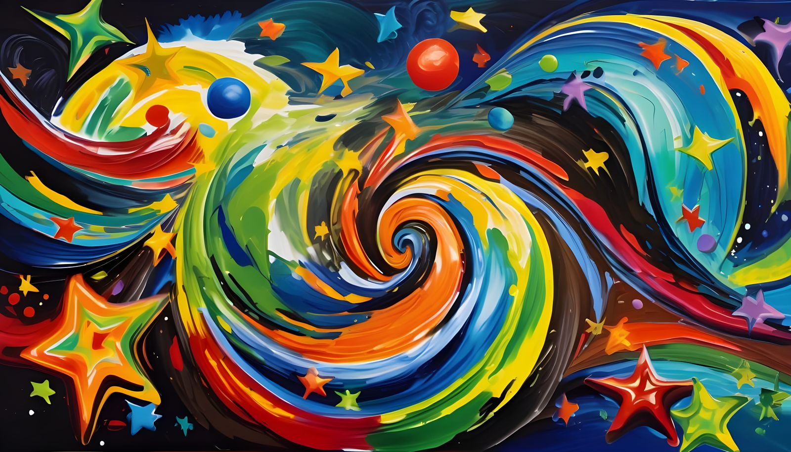 Vast Helical Vortex Maelstroms with Multicolored Stars