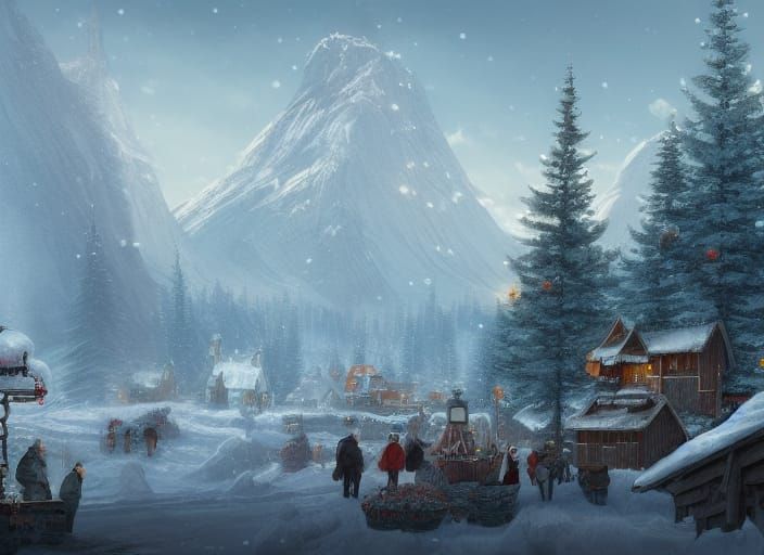 Canadian Christmas Scene as Matte Painting