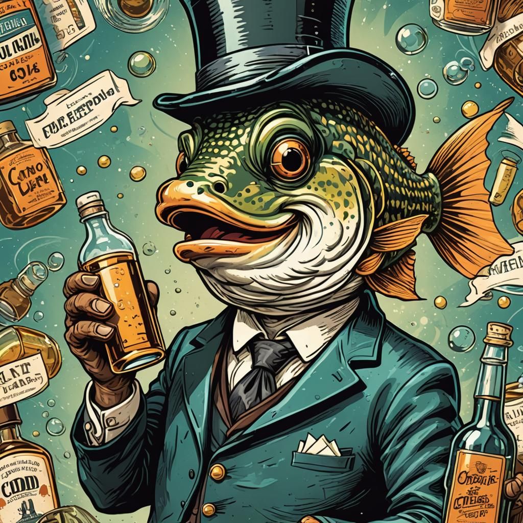 Vintage Comic Ad: Cheerful Fish Selling Cod Liver Oil