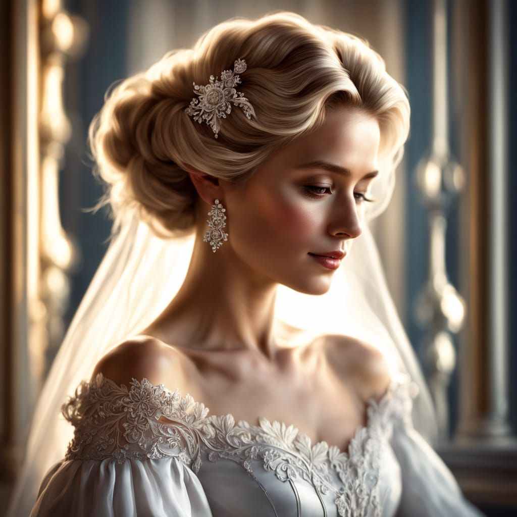 Victorian Bride Portrait in Classical Digital Painting Style