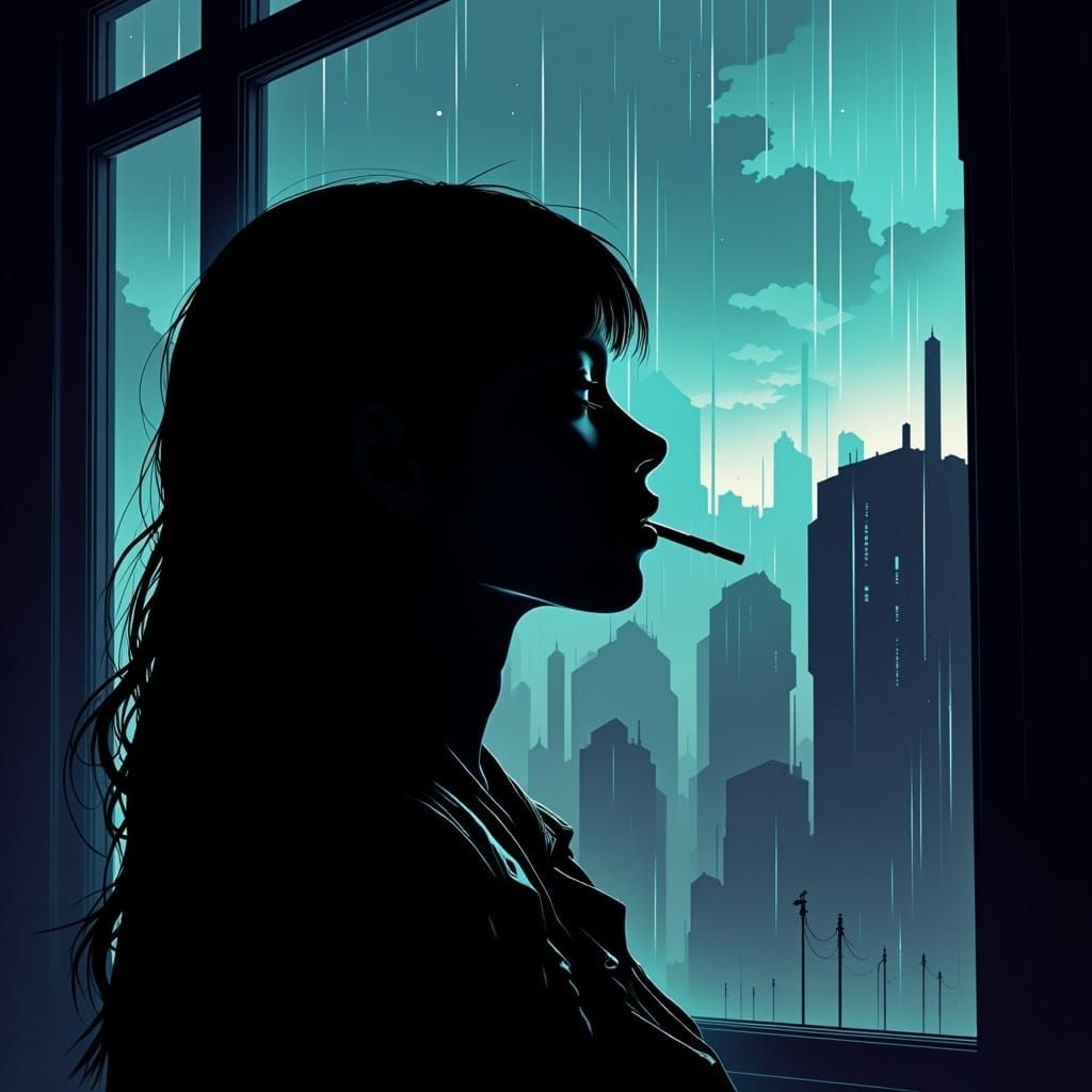 Elegant Lady Silhouette in Glitchcore Style