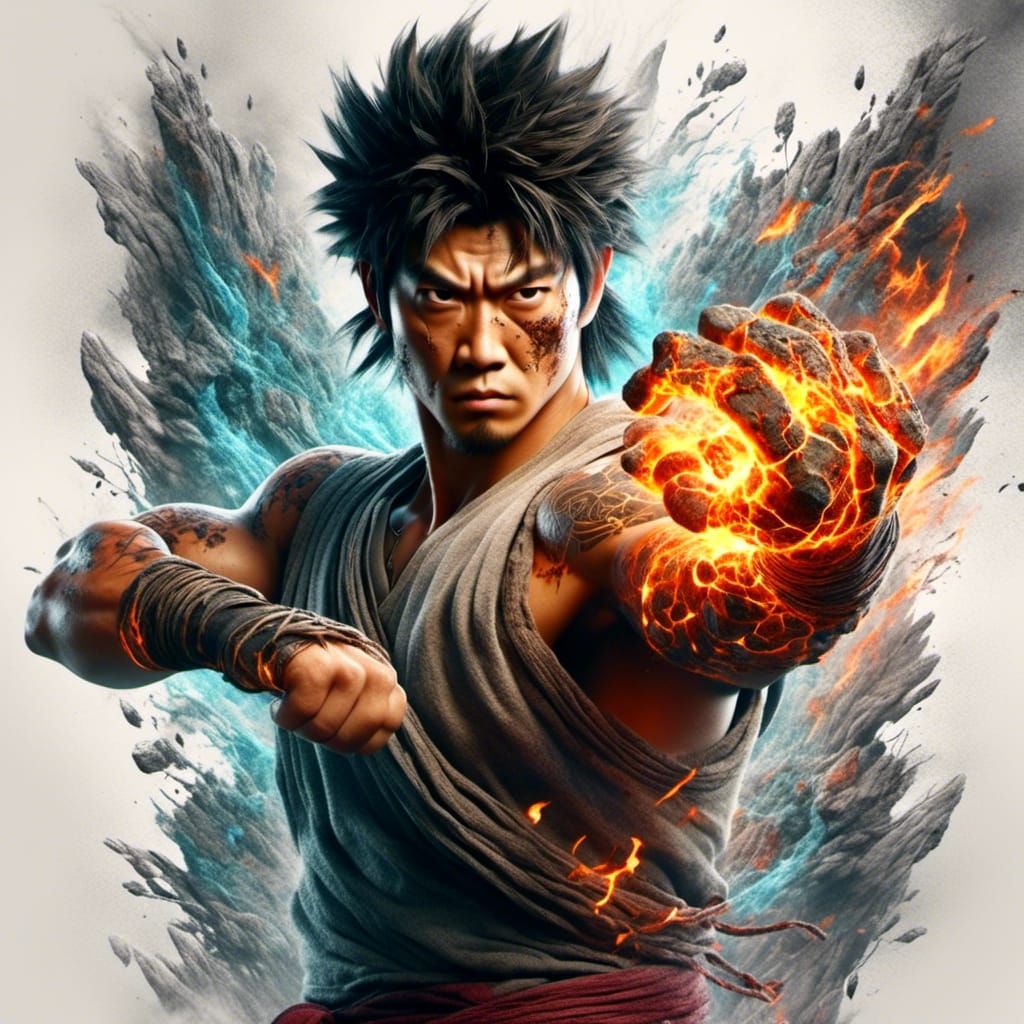 Realistic Ryu Tattoo with Bold Lines and 3D Effect