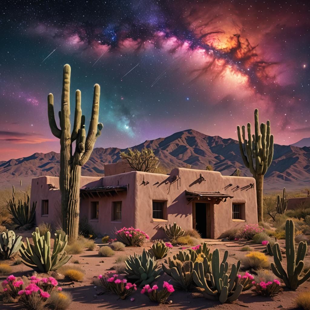 Desert Adobe Home Under Cosmic Sky
